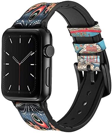 CA0073 Tibet Art עור & סיליקון רצועת רצועת שעונים חכמה עבור Apple Watch Iwatch Size 42 ממ/44 ממ/45 ממ