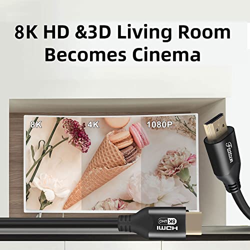 Fizttzon 8K HDMI כבל HDMI 2.1 תמיכה בכבלים 8K/60Hz, 4K/120Hz, HDCP 2.3/2.2, EARC, 48GBP