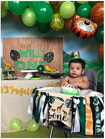 כתר יום הולדת 1 ראשון לנסיך תינוקות בנים, נוצץ זהב ירוק פראי אחד כובע יום הולדת סרט עוגה לרסק קישוט