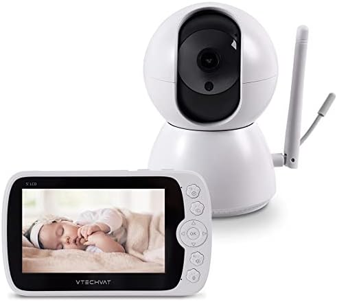 5 צג תינוק 1080 אינץ' עם מצלמה ושמע ללא מצלמת תינוק עם ראיית לילה, ווקס, שעון מעורר, טמפרטורת חדר, נגן שיר