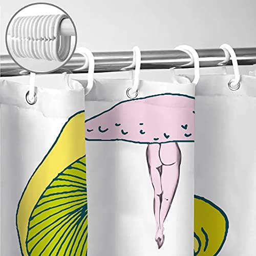 סט וילון מקלחת קת פטריות מצחיק סט לחדר אמבטיה, כיף חמוד צבעוני מופשט קת סקסית קת שנות ה -70 שנות ה -80 שח מקלחת