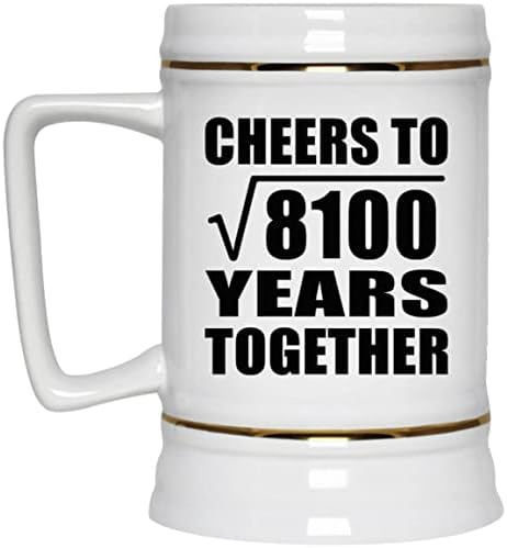 עיצוב 90 שנה לחיים לשורש מרובע של 8100 שנה יחד, ספל קרמיקה קרמיקה של 22oz בירה ספל עם ידית למקפיא, מתנות