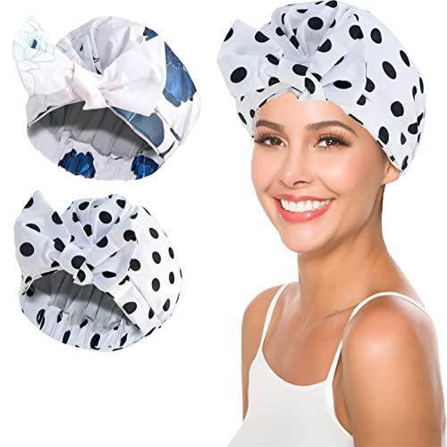 כובע מקלחת של 2 מחשבים לנשים כובעי מקלחת לנשים כובעי מקלחת מתכווננים אטומים למים עם כובע אמבטיה שיער