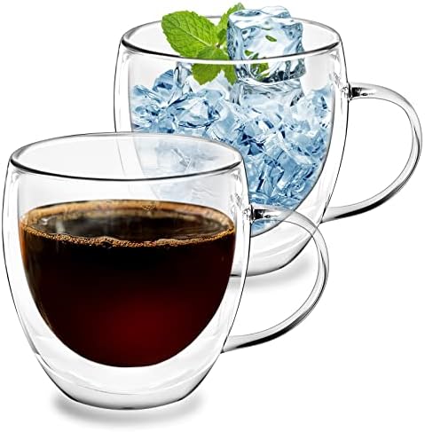 ספל קפה קיילולנד 8 עוז כוסות אספרסו,ספלי קפה מזכוכית בורוסיליקט של 2 חבילות, ספלי קפה מזכוכית כפולה,ספל