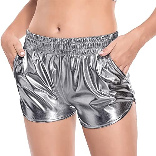 פניונג נשים של מתכתי מכנסיים קצרים מבריק מכנסיים עם אלסטי מותניים חם רווה ריקוד