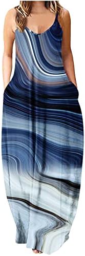קיץ מקסי שמלה לנשים 2023 טרנדי מזדמן הדפסת ספגטי רצועת רצפת אורך רופף חוף שמלה עם כיס