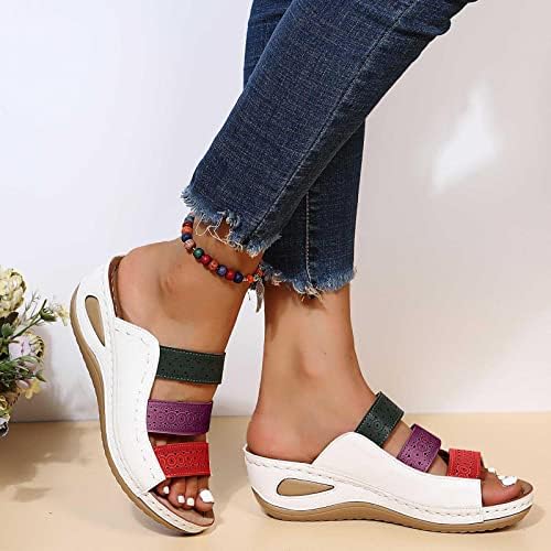טריז שקופיות נעלי בית לנשים אופנה אורטופדי פלטפורמת צונח נעלי רצועת צבעוני רומי חיצוני סנדלי קיץ