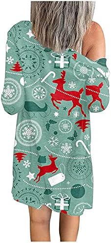 תחפושת לחג המולד לנשים 2022 חג המולד קרדיגן סנטה מודפס שרוול ארוך סוודרים קדמיים פתוחים מעילי