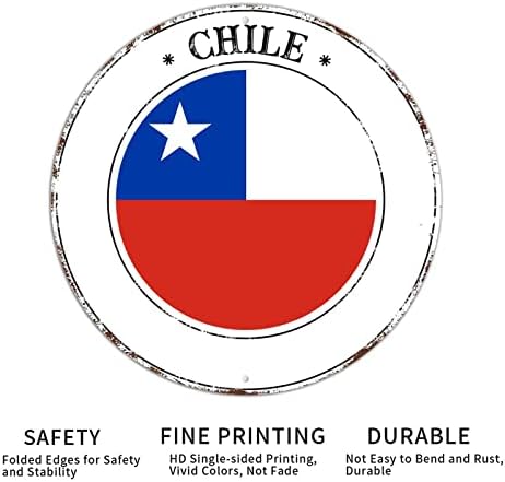 דגל לאומי של צ'ילה אלומיניום עגול שלטי פח קיר דקור אלומיניום זר זר כפרי שיק כפרי חלודה בחינם איכות