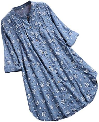 חולצת פרחים חולצה לנשים כפתור מטה חולצת טוניקה עם שרוול ארוך עם כיסים קפלים חולצת טריקו