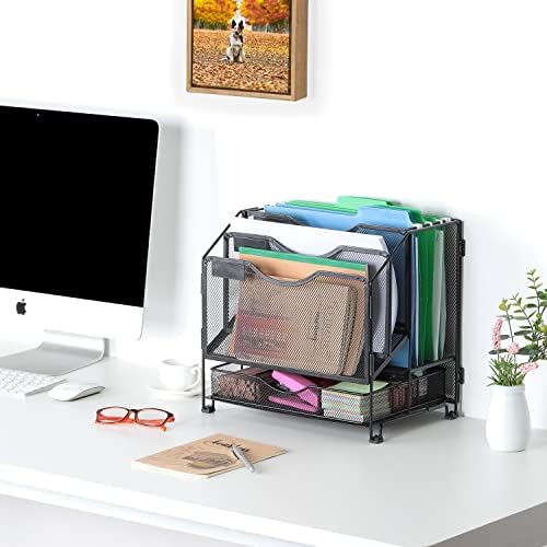 EasyPag Office מספקת מארגן קבצי שולחן רשת 2 מחזיק תיוק שולחני זקוף עם מתלה תליה ותלוי של תיקייה