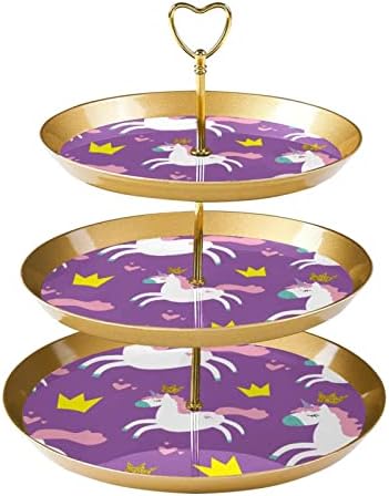 LYETNY 3 קינוח קינוח עוגת קינוח זהב עמדת מאפה למסיבת תה, חתונה ויום הולדת, Princess Unicorn