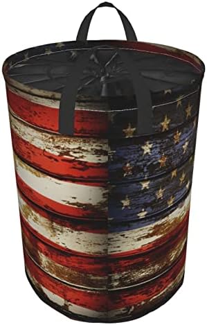 אמריקאי דגל כביסה סל צילום מקרוב של אמריקאי דגל על לוחות בציר עץ שרוך עמיד למים עגול מתקפל כביסת צעצוע