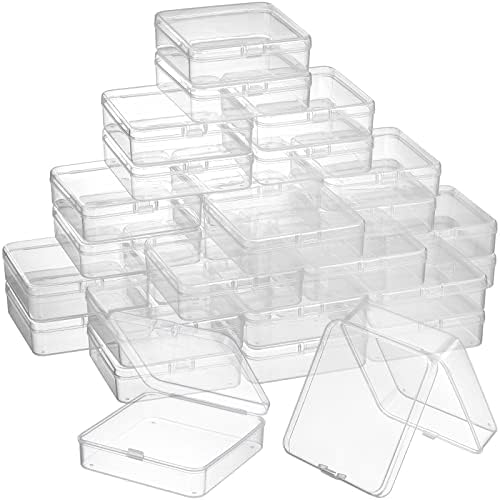 קינגרול 30 מארז מיני מיכלי אחסון מפלסטיק שקופים עם מכסים, קופסאות צירים ריקות בגודל 3.75 על 3.75 על 1.1 אינץ