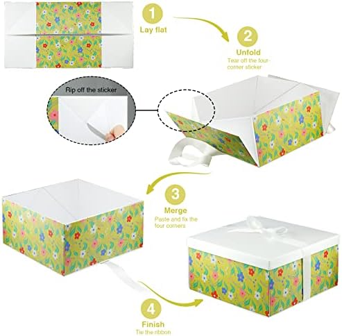 קופסת מתנה למקלחת כלה Moyeupac 9.5 X9.5 X4.8 עם מכסה עם סרט לבן ונייר עטיפה לעטיפת מתנות לחג, יום האם, חג המולד
