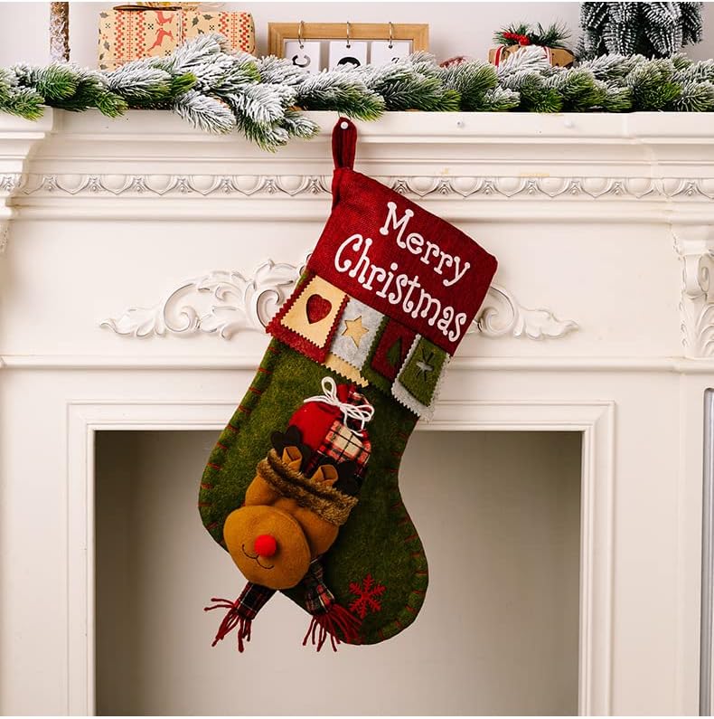 AGRADI 3 חבילה Big Stockings Stockings Snowman, סנטה קלאוס, איילים גרבי חג המולד קלאסיים מתאימים לקישוטים לחג