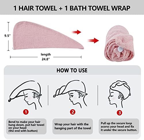 מגבת רחצה של Rujipo לנשים עטיפת ספא ​​חלוק ומגבת שיער, מגבות מקלחת של חטיפי כותנה, חלוקי