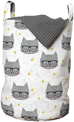 שק כביסה לחתול אמבסון, חתולי היפסטר עם משקפיים כוכבי שינה חיות קיטי גיאומטריות יום הולדת, סל סל עם ידיות