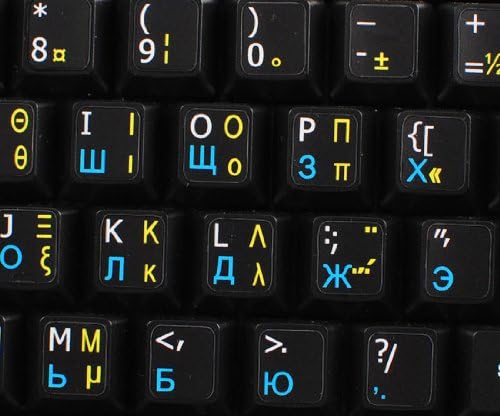 4Keyboard אנגלית-רוסית-יוונית-יוונית לא שקופה מדבקות מקלדת רקע שחור לשולחן עבודה, מחשב נייד ומחברת