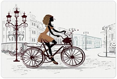 מחצלת לחיות מחמד לחדר נוער באמבסון למזון ומים, נערה צעירה ברחובות פריז אופניים תצוגה בסגנון צרפתי,