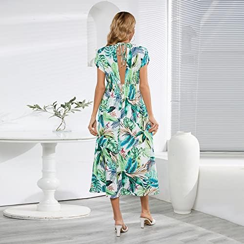 אופנת נשים -שמלת סטרפלס של צווארון V -Neck שמלה מודפסת קיץ