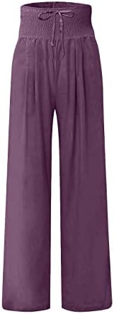 מכנסיים לנשים, מכנסי מכנסיים זורמים של פשתן כותנה קלאסיים עם כיסים