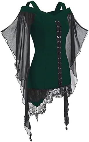 חולצות גותיות לנשים ליל כל הקדושים מימי הביניים של פאנק רנסנס וינטג 'צמרות תחרה תחרה חולצות מכשפות מכשפות