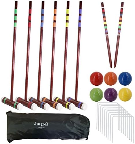 JueGoal Six Player Deluxe Croquet סט עם סניפים עץ, כדורים צבעוניים, תיק יציב למבוגרים וילדים, מושלם לדשא, בחצר
