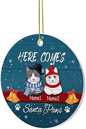 קישוטי חג המולד כאן מגיעים סנטה פאו מותאמים אישית לחתול קישוט קרמיקה משרד ביתי חג המולד עגול מלאכת תליון תלויה