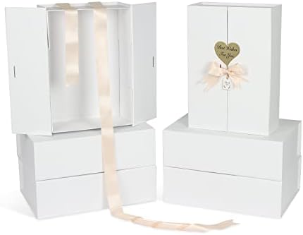 קופסאות מתנה עם מכסים 6 חבילה, 14.5 x10 x4.5 קופסת מתנה לבנה גדולה עם כרטיס סרט קופסאות עטיפת מתנה מפוארת