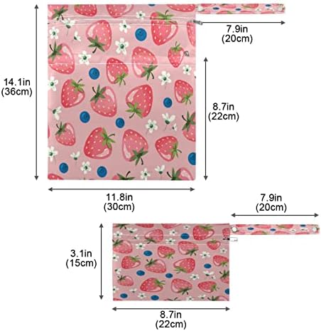 קיגאי 2 יחידות שקיות יבשות רטובות לחיתולי בד לתינוקות דפוס תות שקית רטובה לשימוש חוזר למים עם שני כיסים עם רוכסן