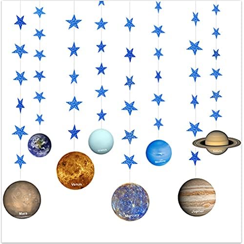 מערכת סולארית גלקסי תולה קישוט נייר, נייר חלל חיצוני נייר זרעי פרחי גרלנד, צמח עם כוכב כחול תלוי
