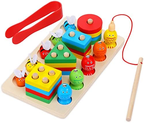 LKTAGRS צעצועי דיג מונטסורי - צעצועי סדרן צורה מעץ, צעצוע של פעוטות משובחות מיומנות מוטורית, צעצועי ערמה