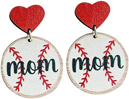 אמא של יום אמא אמא מכתב עץ להתנדנד עגילי מעדן בייסבול הדפסת ספורט מאהב עגילים לנשים בנות תכשיטים