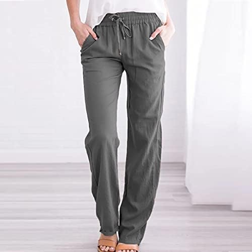 מכנסי פשתן כותנה של LMSXCT עם מכנסי פשתן כותנה עם מכנסיים משוררים כיס מכנסיים רגל רחבות רופפות מכנסיים