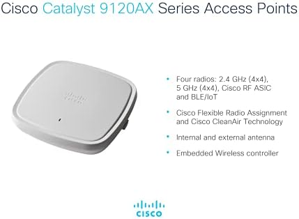 Cisco Catalyst 9120AXE-EWC-B נקודת גישה אלחוטית, Wi-Fi 6, 4x4 רדיו 5GHz כפול, MU-MIMO, CleanAir עם Cisco