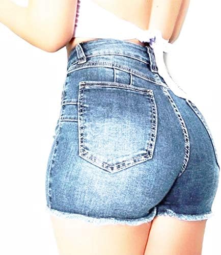 מכנסיים קצרים של Cooki Jean נשים ג'וניורס מזדמן קיץ מותניים אמצע מותניים נמתחים מגולגלים מגולגלים