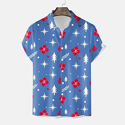 כפתור חג המולד של Wocachi גברים מטה חולצות שרוול קצר חולצה הוואי גרפית מצחיקה חג המולד של מסיבת חידוש חולצות