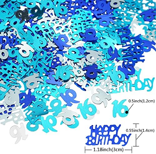 Fazhbary יום הולדת שמח קונפטי כחול 16 קונפטי נצנצים יום הולדת 16 מתכת מתוקה 16 קונפטי נייטים מפזרים לשולחנות