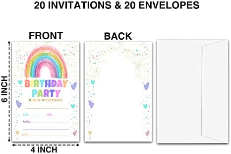 הזמנות ליום הולדת של קשת TIRYWT, הזמנות למסיבת יום הולדת בסגנון מילוי עם מעטפות לבנות, קישוטים