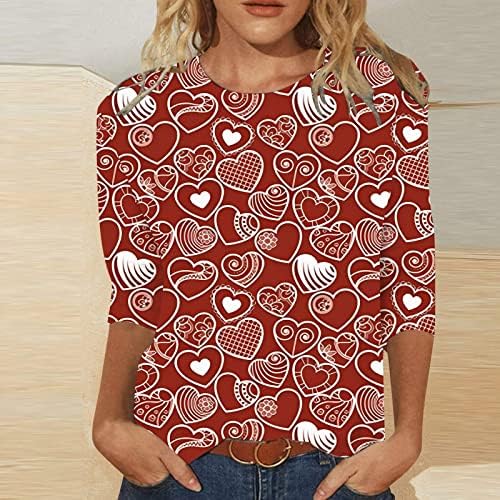 חולצות ליום האהבה לנשים מזדמנים אהבה חמודה לב גרפי גרפי טרנדי 3/4 צמרות שרוול חולצה קלה משקל קלה