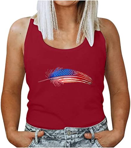 יום העצמאות העליון ללא שרוולים של נשים גופייה פטריוטית עם כוכבי אמריקנה ופסים של ארהב. חולצות נשים