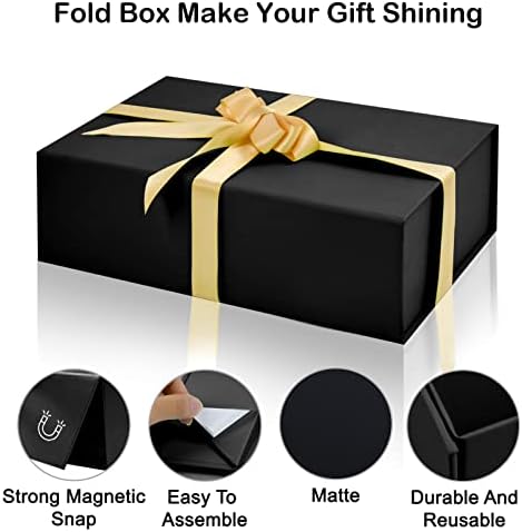 קופסת מתנה שחורה עם מכסים, סצינות 9.8 x 5.9 x 3.1 בקופסאות מתנה מגנטיות למתנות, קופסאות מתנה