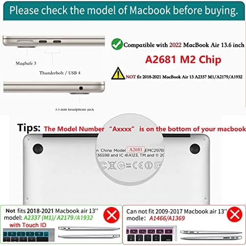 Teryeefi תואם ל- MacBook Air 13.6 אינץ 'M2 Case 2022 דגם A2681, מחשב נייד מארז קשיח קשיח ומדבקות בעלי