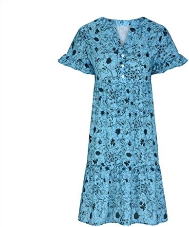 שמלות קיץ 2023 לנשים בוהמי נדנדה פרחונית כפתור שמלת מידי קדמית V צוואר שרוול קצר פרע שכבה A-Line שמלה ארוכה