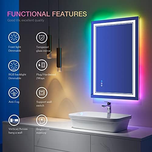 Istripmf 28x36 אינץ 'מראה אמבטיה מראה RGB צבע משתנה מראה תאורה אחורית מתנפצת אטום לעמום מראה יהירות