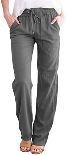 מכנסי פשתן פלאצו נשים רחבות רגל רחבה מותניים גבוהות מכנסיים ארוכים מזדמנים מכנסיים מותניים אלסטיים נוחים