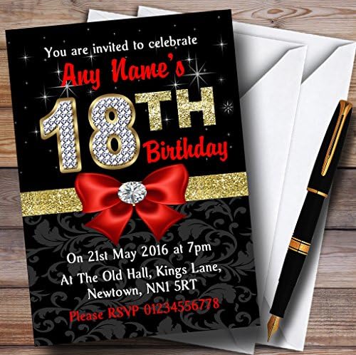 יהלום זהב שחור אדום מזמנות למסיבת יום הולדת 18 בהתאמה אישית