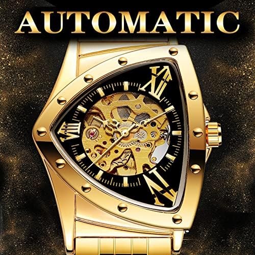 משולש שלד גברים של אוטומטי מכאני שעון יוקרה זהב שחור נירוסטה שעונים עמיד למים זוהר ספורט שעוני יד