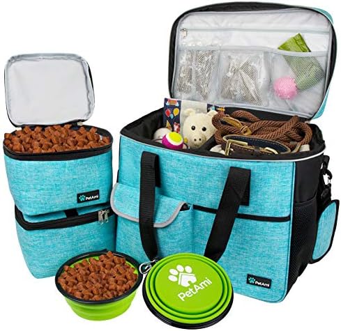 תיק נסיעות לכלבים של פטאמי, מארגן תיק מאושר של חברת תעופה עם כיסים רב תכליתיים, מיכל מזון וקערה מתקפלת,